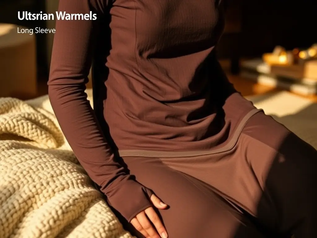 A detailed image of the Ultra Warm Long Sleeve, highlighting its thermal properties and comfortable fit. The base layer is shown in a cozy indoor setting, emphasizing its warmth and versatility.